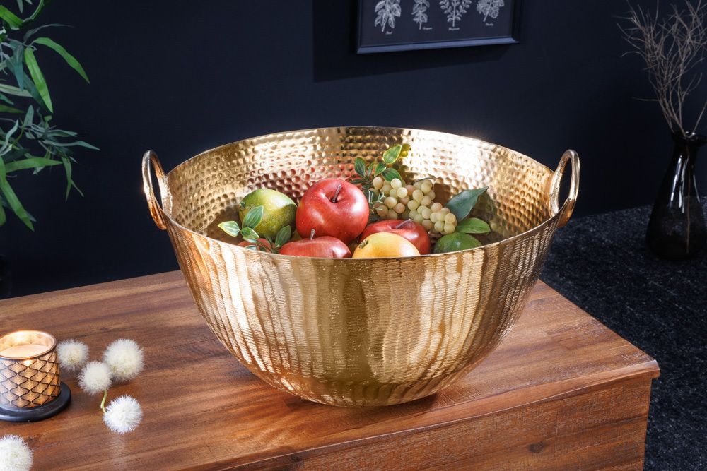 Handgearbeitete Deko Schale ORIENT 40cm gold Metall Hammerschlag Design