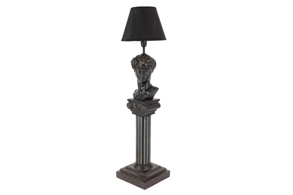 Handgefertigte Tischlampe DAVID 70cm schwarz mit Büste Stoffschirm