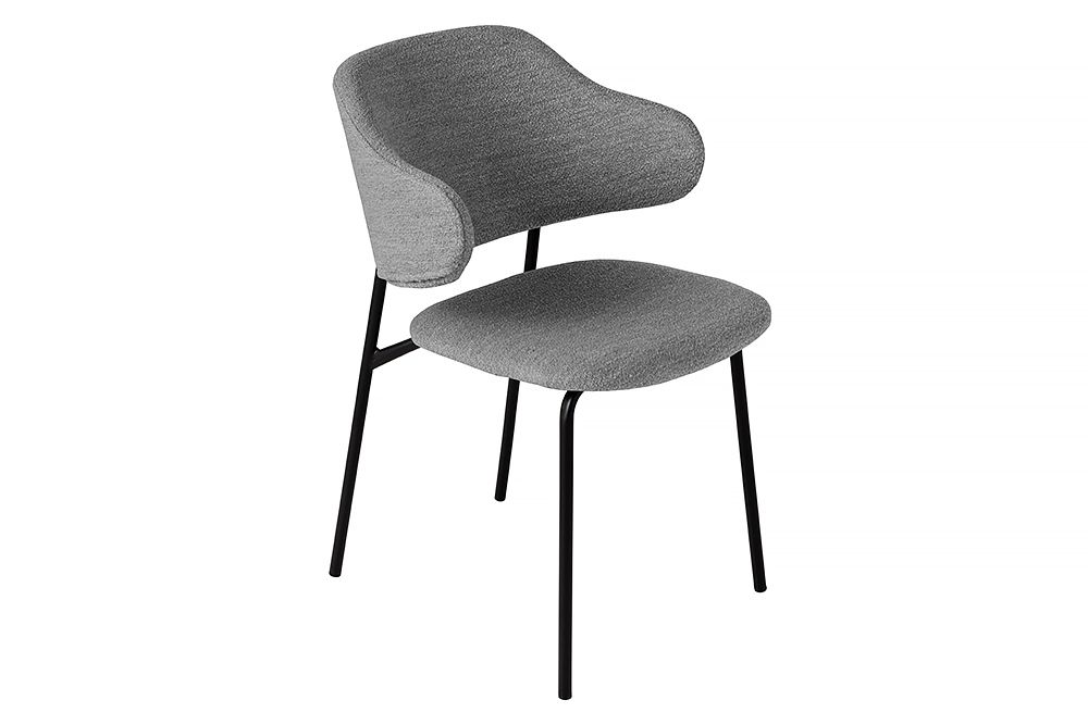 Design Stuhl VOGUE grau Bouclé schwarze Metallbeine