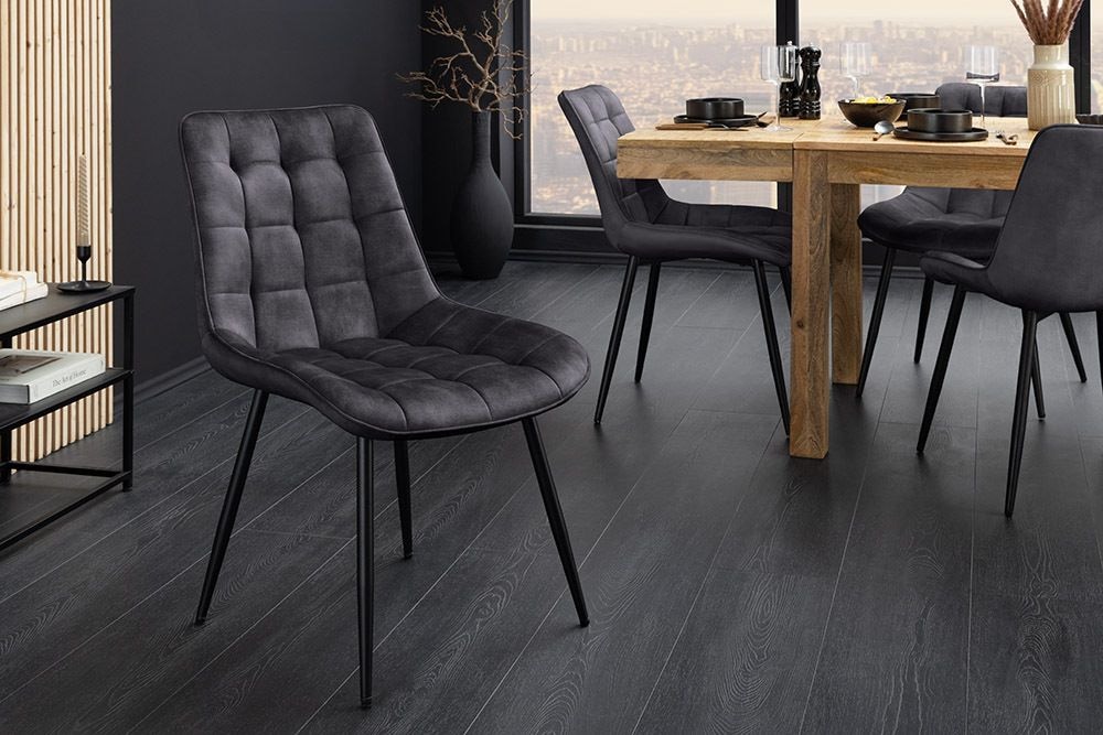Design Stuhl ROADSTAR grau Samt schwarze Metallbeine
