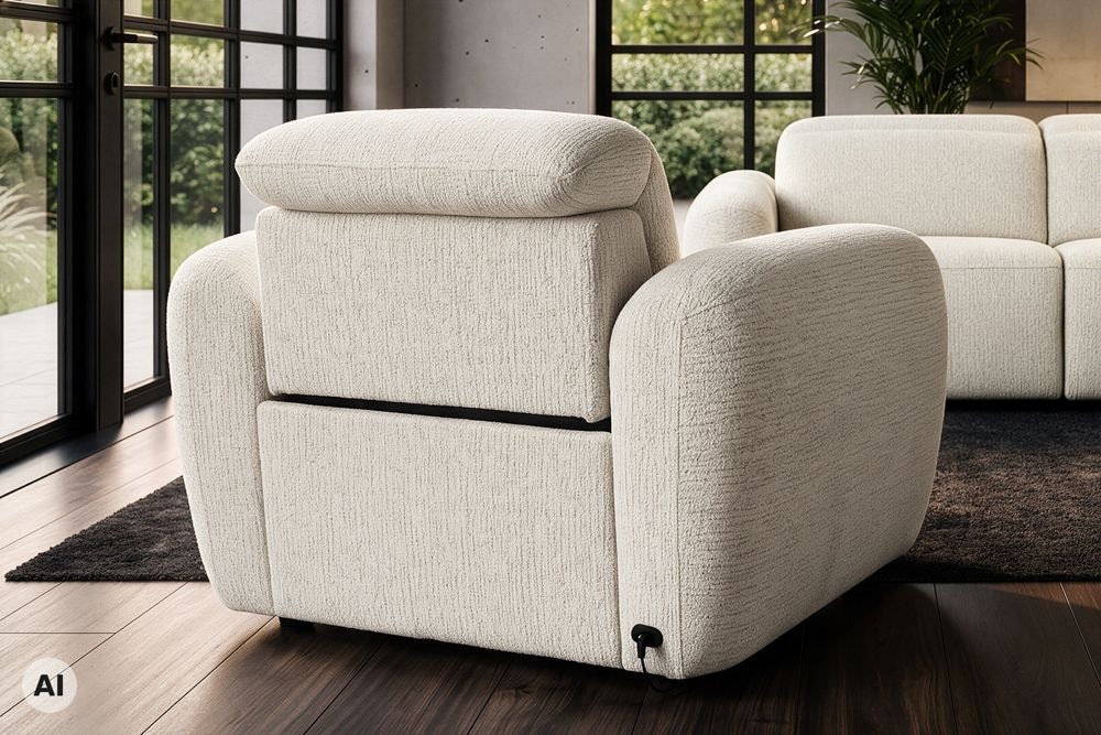 Sessel MILANO 110cm beige Bouclé Tweed Soft elektrisch verstellbare Fuß- und Kopfstütze