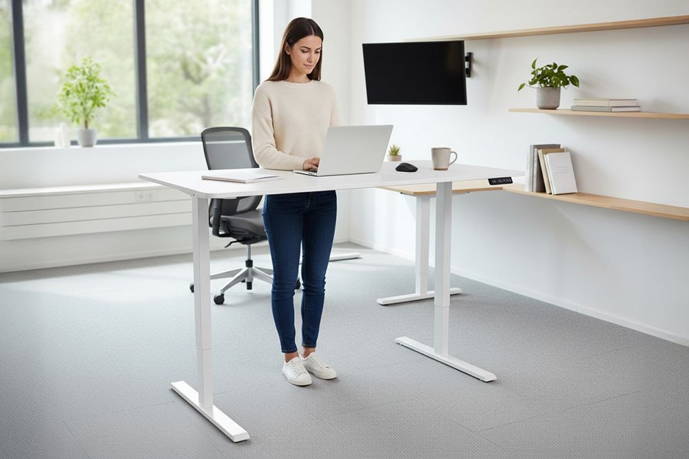 Höhenverstellbarer Schreibtisch WHITE DESK 140cm weiß Metallgestell Bürotisch