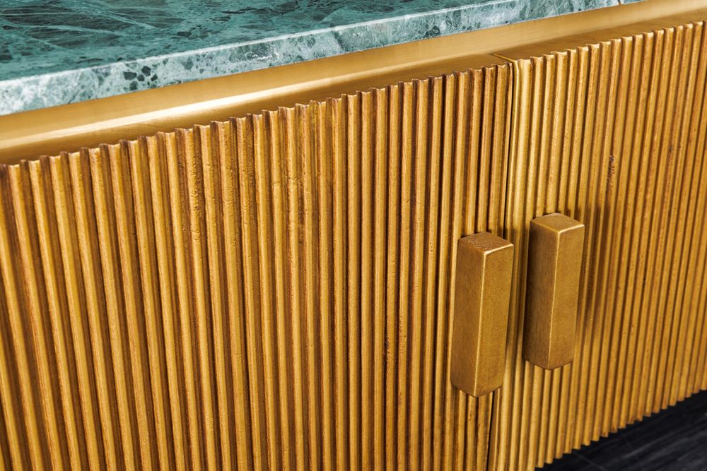 Design TV-Board VENEZIANO 160cm messing grün Marmorplatte Mangoholz Retro