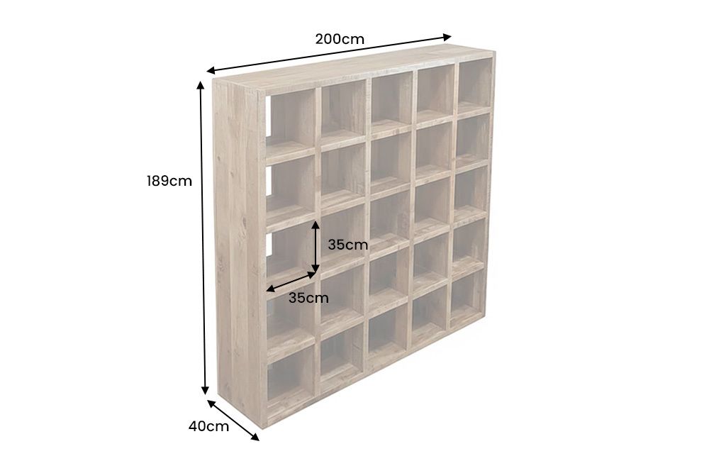 Massives Regal IRON CRAFT 200cm natur Mangoholz Bücherregal 25 Fächer