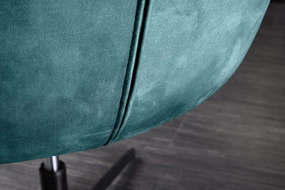 Drehbarer Design Sessel PAPILLON petrol Samt 360° schwarz Metall höhenverstellbar