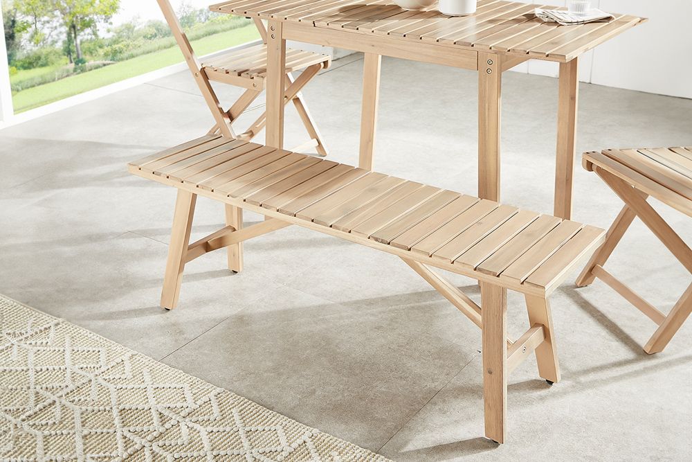 In- und Outdoor Sitzbank BALI 110cm natur hell Akazienholz wetterfest Balkonbank