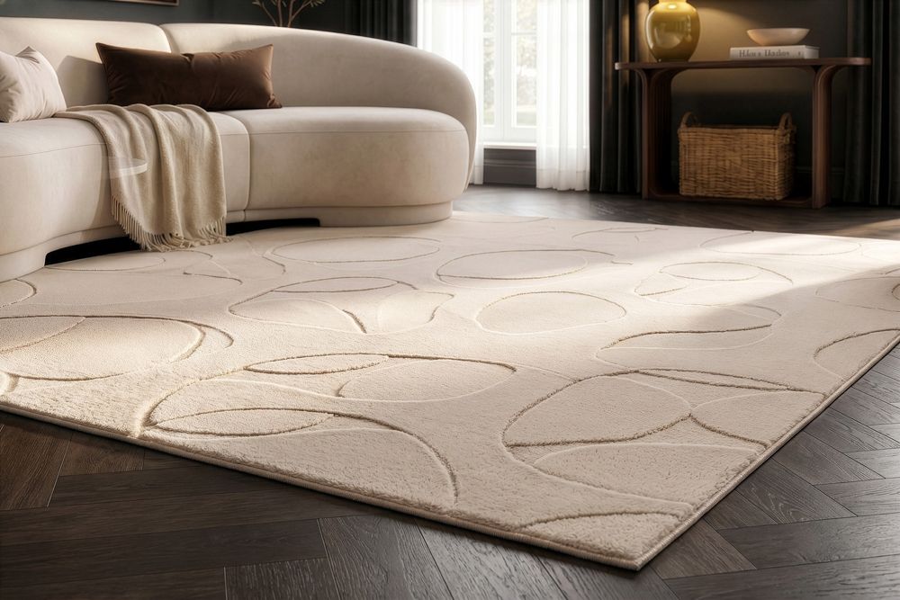 3D Hochflor Teppich LUNA 230x160cm beige Hoch-Tief-Effekt Indoor-Teppich