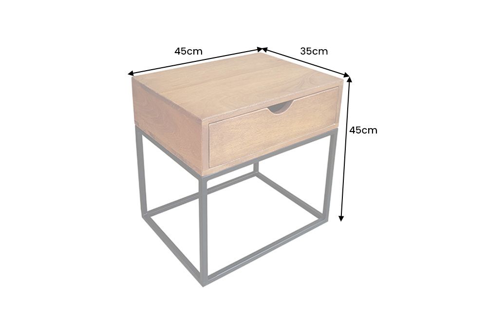 Nachttisch IRON CRAFT 45cm braun honey finish Mangoholz mit Schublade Beistelltisch