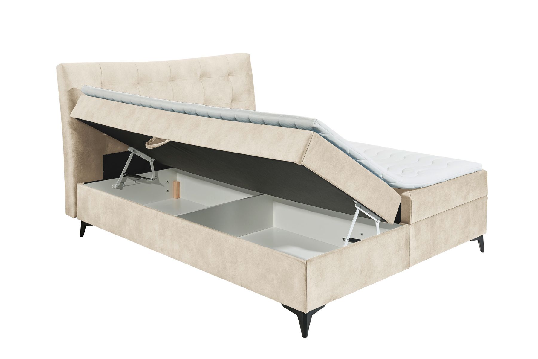 Design Boxbett DECADENCIA 180x200cm beige Samt mit Stauraum Matratze Topper