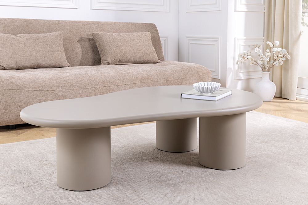 Stilvoller Couchtisch ORGANIKO 130cm cement greige organische Form