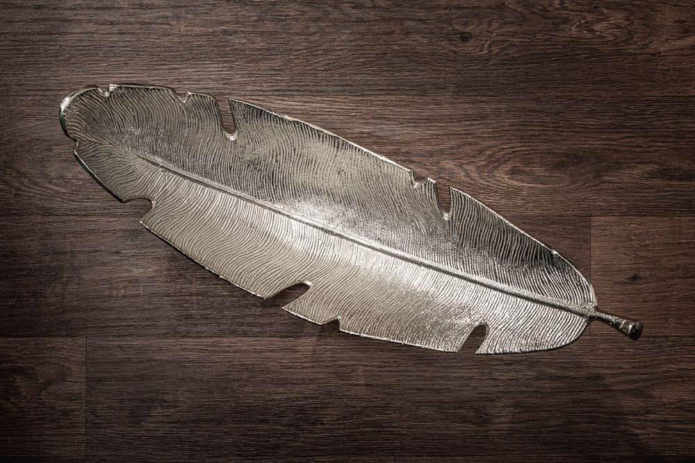 Design Deko Schale SILVER LEAF 65cm silber Blatt Design Metall Handarbeit
