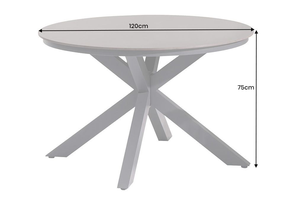 Runder In- und Outdoor Esstisch GALAXY 120cm graphit Keramik anthrazit Aluminium Gartentisch