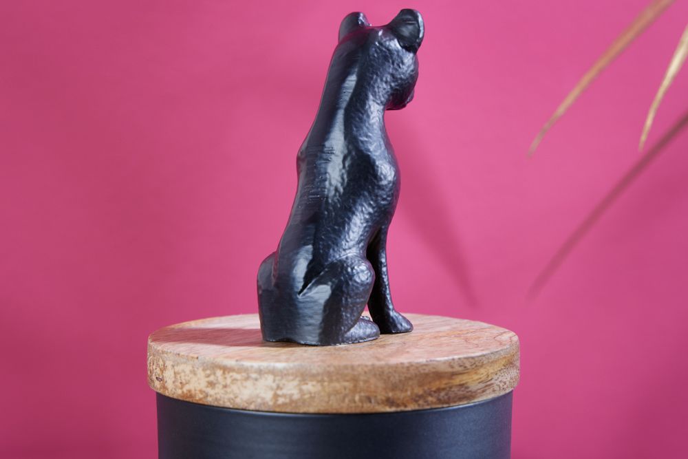 Design Dose PANTHER 20cm schwarz natur Mangoholz Panther-Figur Metall Dekoration