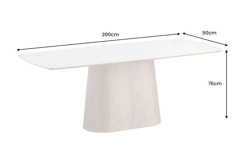 Design Esstisch UNIQUE 200cm weiß Walnuss Keramik Marmor Säulenfuß