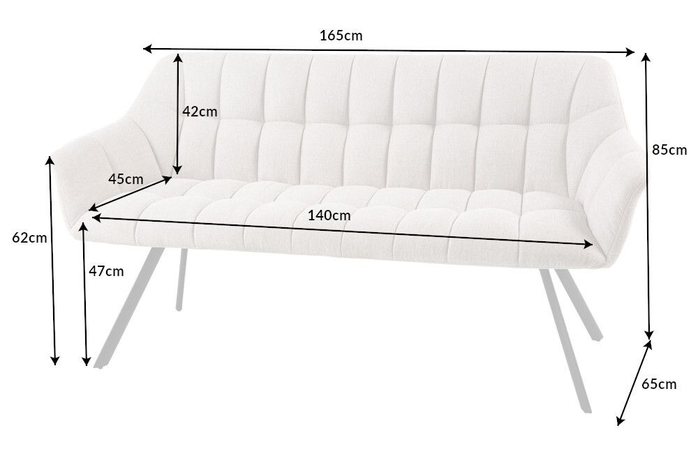 Esszimmer Sitzbank PAPILLON 165cm champagner beige mit Lehnen schwarzes Metallgestell