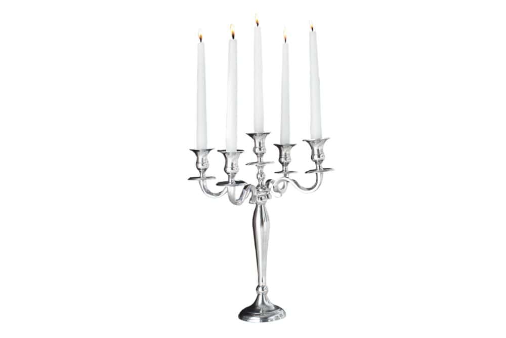 Kerzenständer MODERN BAROCK 40cm silber 5-armig Lüster Aluminium poliert Kerzenhalter
