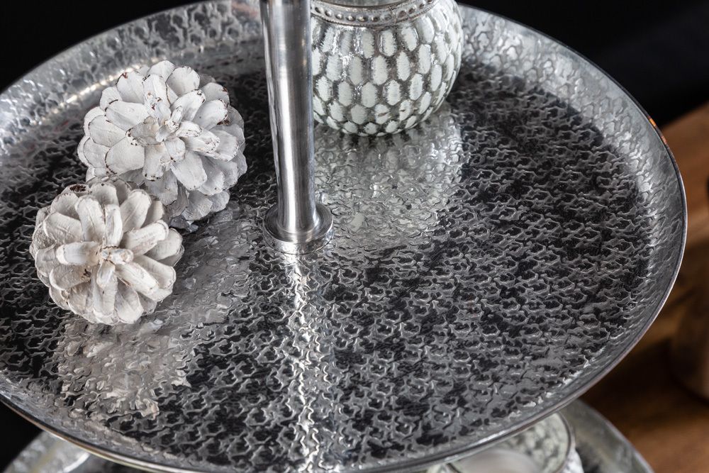 Elegante Etagere ORIENT 65cm silber im Wild Hammerschlag Design mit drei Etagen