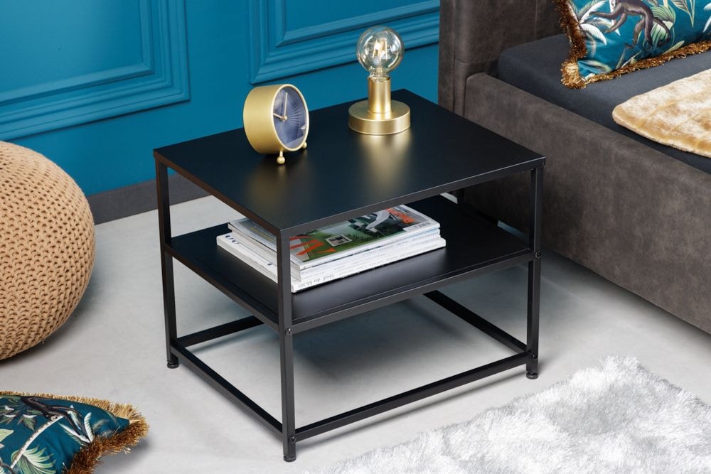 Moderner Beistelltisch DURA STEEL 50cm schwarz Metall mit Ablagefach