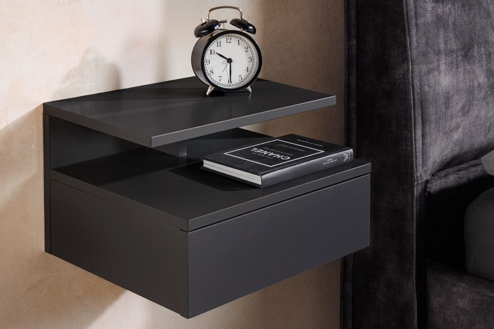 Hängender Nachttisch FLOATING 35cm schwarz Regal mit Schublade