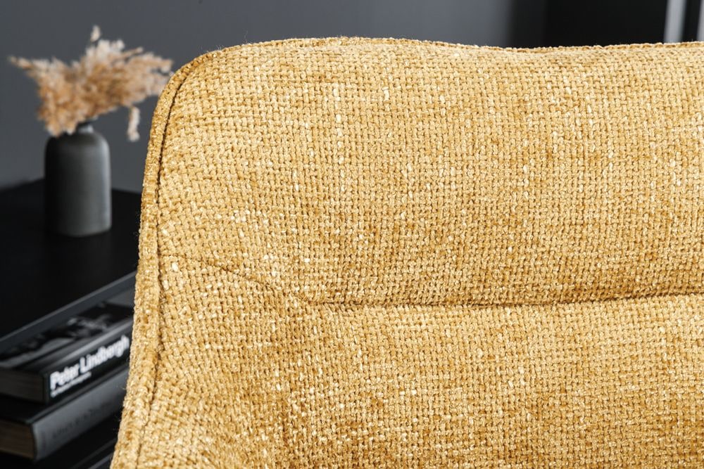 Drehbarer Stuhl VERONA senfgelb Strukturstoff mit Armlehne Metallbeine schwarz