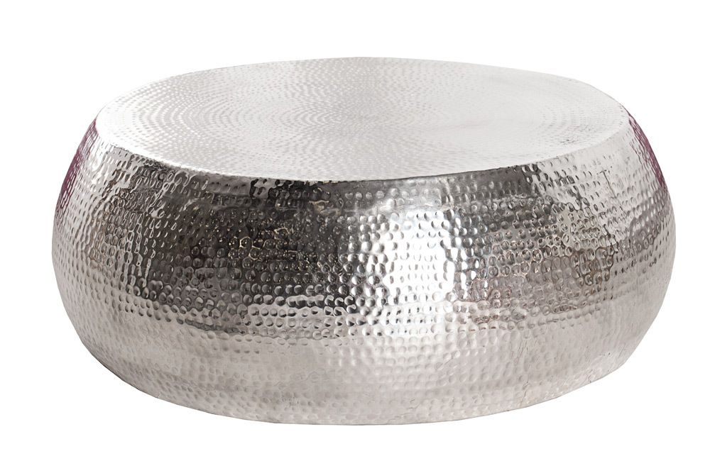 Runder Couchtisch ORIENT 80cm silber Metall Aluminium Hammerschlag Design handmade