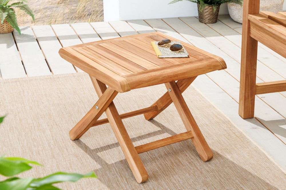 Massiver Beistelltisch EMPIRE TEAK 45cm natur Teakholz wetterfest