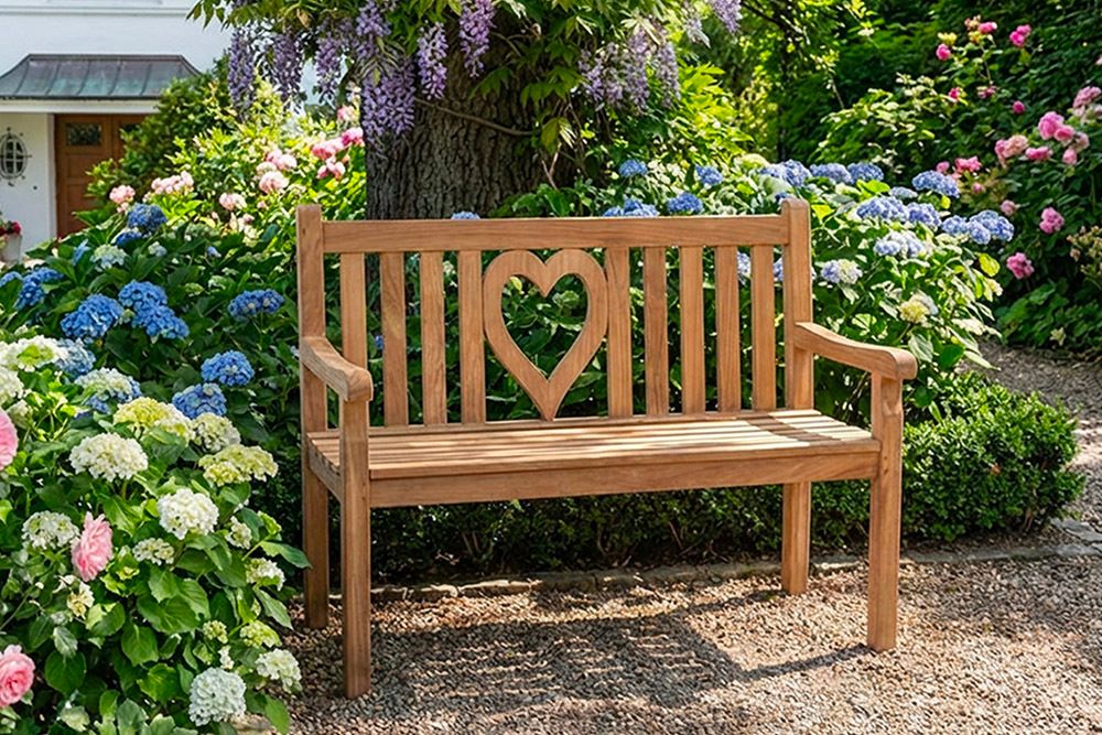 Massive Gartenbank EMPIRE TEAK Herz 120cm natur Teakholz