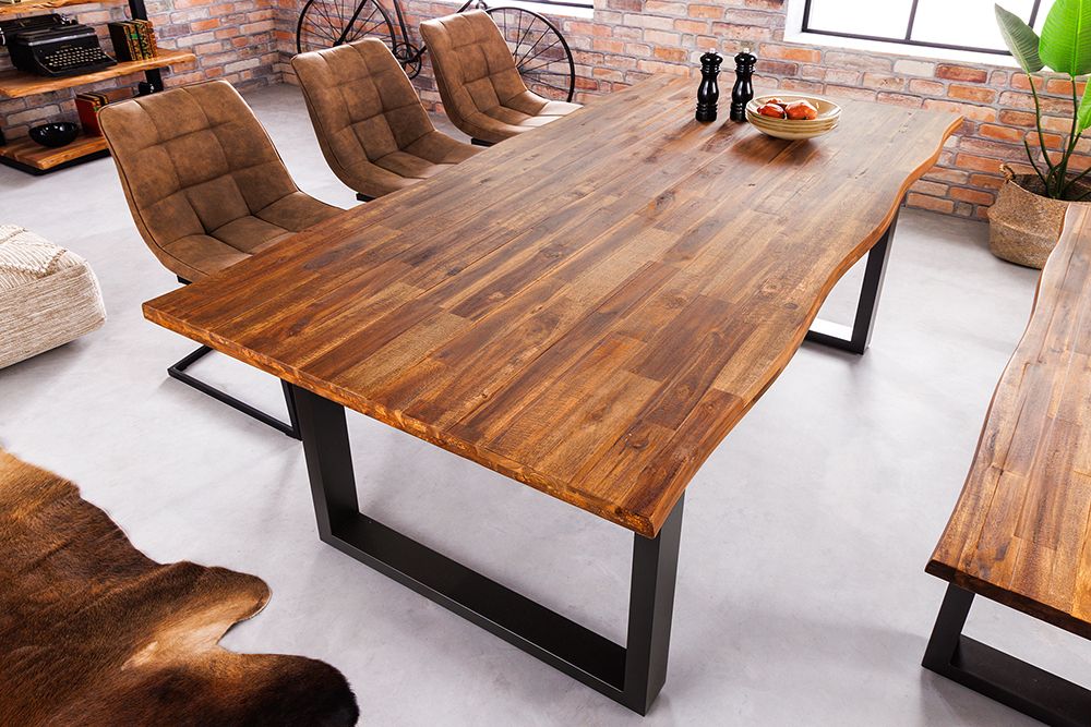 Massivholz Esstisch GENESIS 160cm natur anthrazit Akazie Baumkante Industrial Design