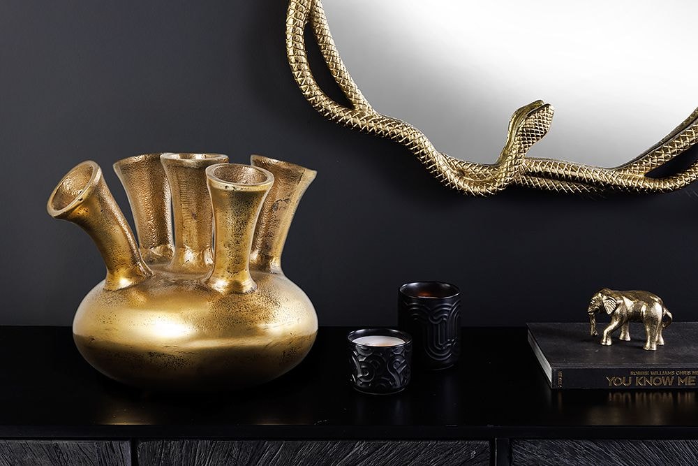 Handgefertigte Vase KIYA 25cm gold mit fünf Öffnungen Blumenvase