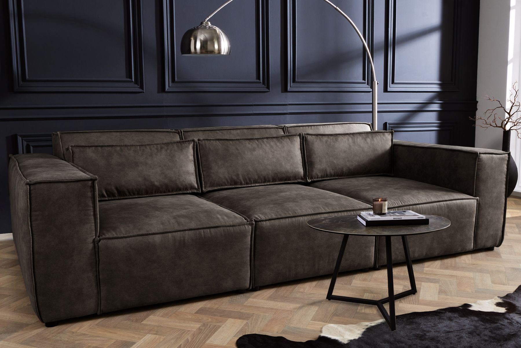 Design 3-Sitzer Sofa BOSSA NOVA 260cm antik dunkelgrau Microfaser Couch Wohnzimmer
