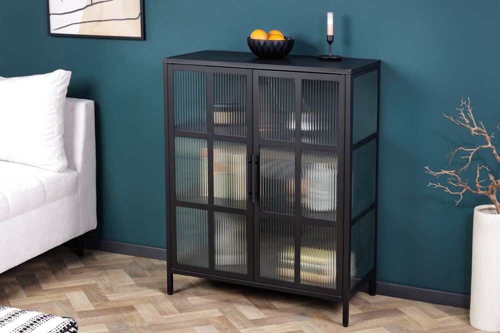 Industrial Vitrine DURA STEEL 80cm schwarz Metall Riffelglas