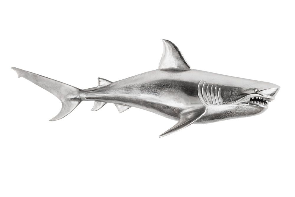 Maritime Wanddekoration HAI 105cm silber rechts Metall Haifisch Design Skulptur