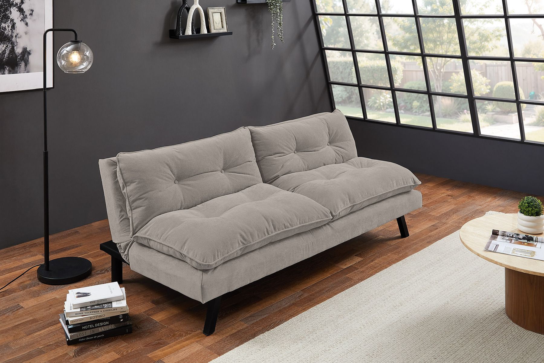 Modernes Schlafsofa COCOONING 190cm beige Chenillestoff 3-Sitzer Couch