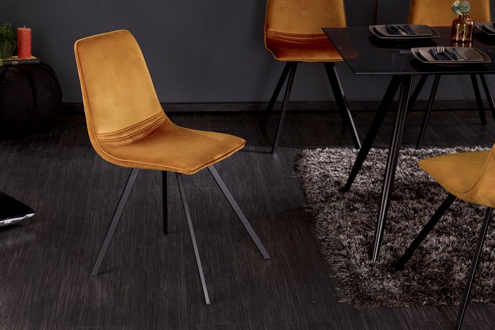 Retro Stuhl AMSTERDAM CHAIR senfgelb Samt Designklassiker