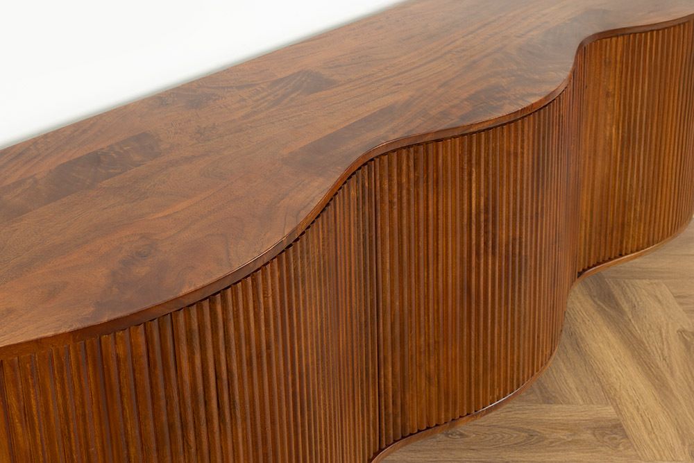 Massives Sideboard GRANDEUR 180cm braun Mangoholz schwarz Metall
