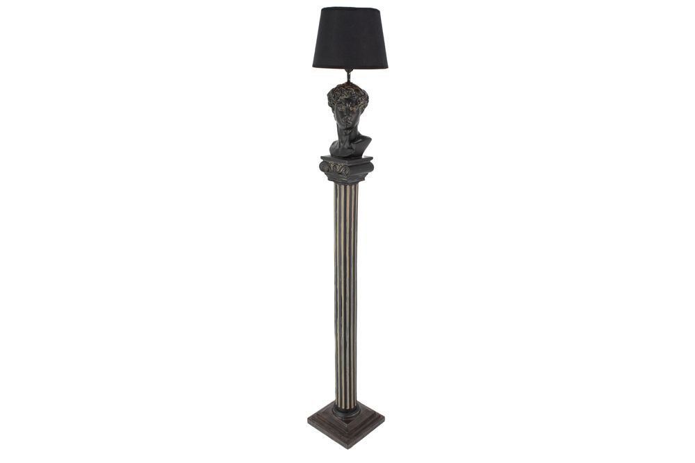 Handgefertigte Stehlampe DAVID 120cm schwarz mit Büste Stoffschirm