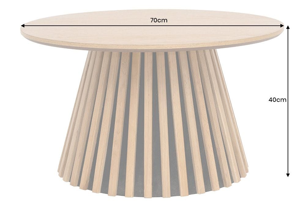 Runder Couchtisch VALHALLA WOOD 70cm natur Eichenholz Säulenfuß