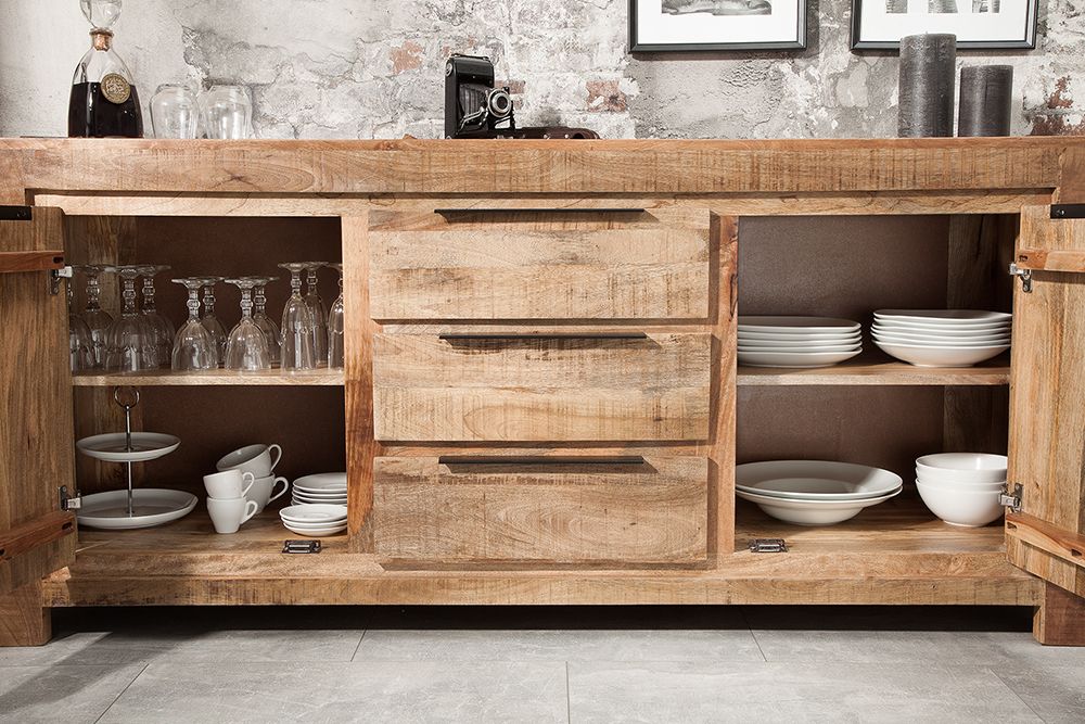 Massives Sideboard IRON CRAFT 175cm Mangoholz Kommode mit Schubladen Handarbeit