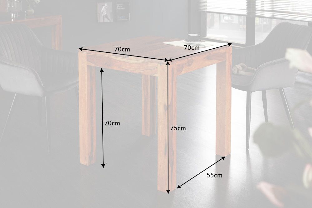 Massivholz Esstisch PURE 70cm braun Sheesham stone finish Bistrotisch quadratisch