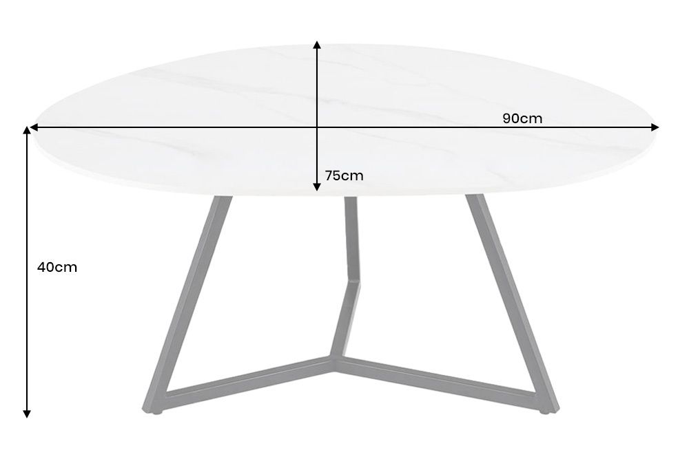 Design Couchtisch MARVELOUS 90cm weiß Marmor Keramik schwarzes Metall