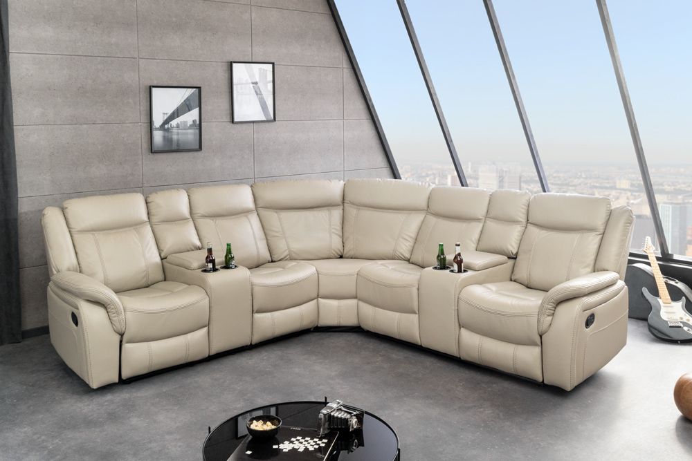 Exklusiver 5er Kinosessel HOLLYWOOD beige Ecksofa Getränkehalter Stauraum