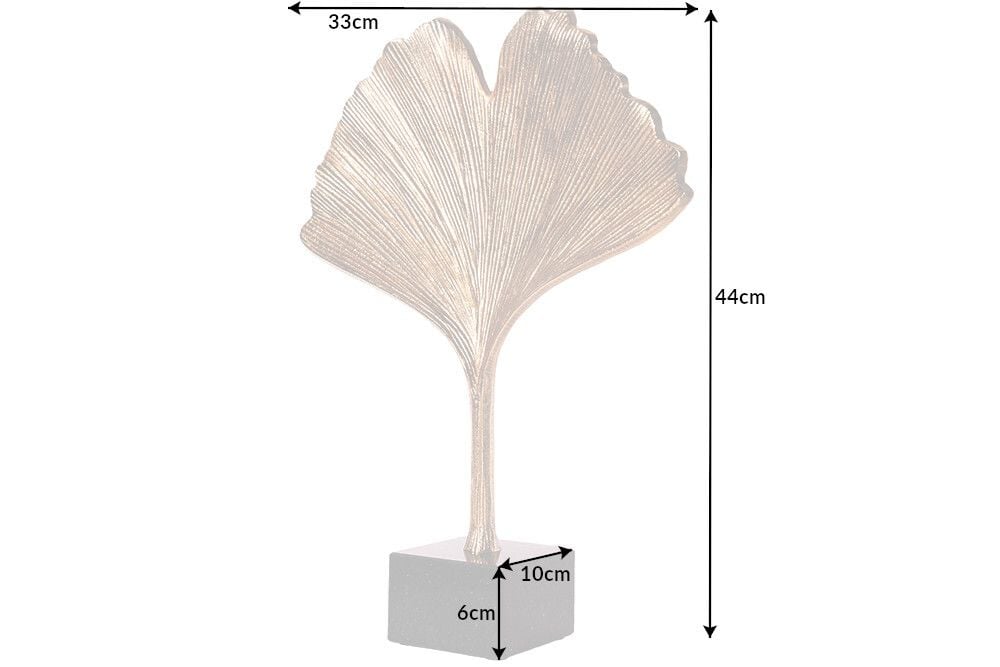 Dekorative Skulptur GINKGO LEAF 44cm gold handmade Metall mit Marmorsockel