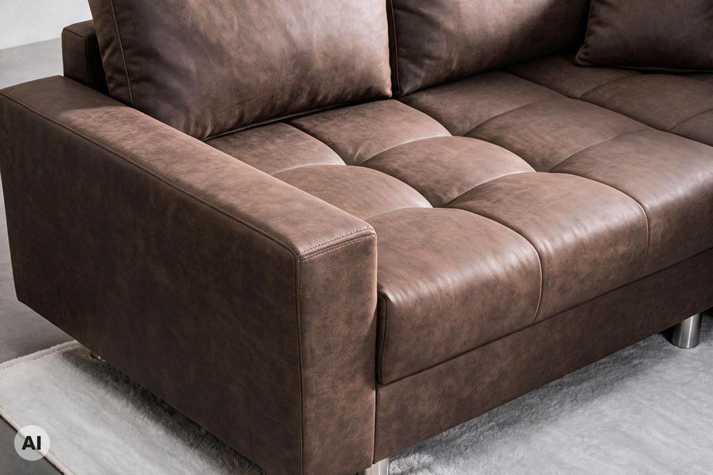 Modernes Ecksofa KENT 220cm braun Federkern Wohnlandschaft inkl. Hocker und Kissen