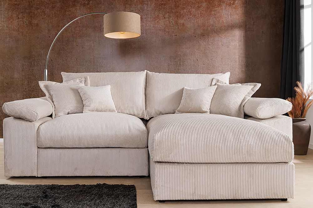 Design Ecksofa ATMOSPHERE XL 245cm champagner beige Cord Federkern inkl. Kissen