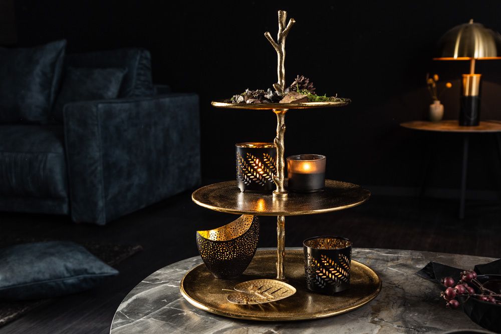 Design Etagere ABSTRACT 50cm gold Metall mit drei Etagen