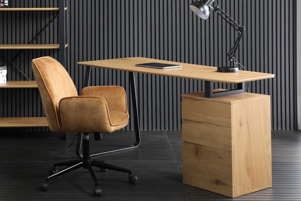 Industrial Schreibtisch STUDIO 160cm Eichenoptik mit 3 Schubladen