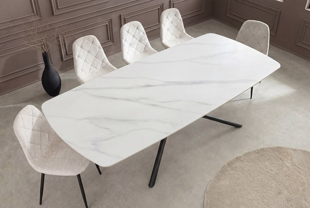 Design Esstisch OSAKA 160cm weiß Keramik schwarz Sterngestell Metall