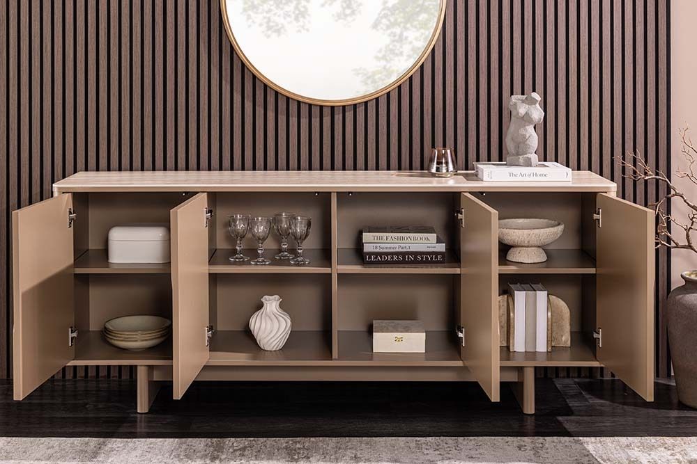Design Sideboard SAVOY 180cm grau beige greige Travertin Keramik Stauraum 3D-Front