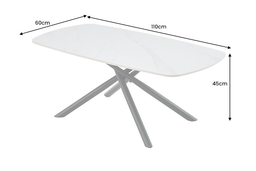 Design Couchtisch OSAKA 110cm weiß Keramik schwarz Sterngestell Metall