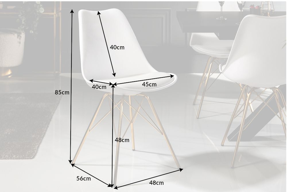 Design Stuhl SCANDINAVIA MEISTERSTÜCK weiß goldene Beine